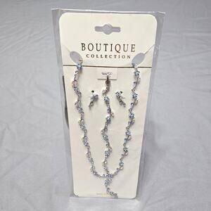 Boutique Collection Silver & Blue Crystal Floral Jewelry Set